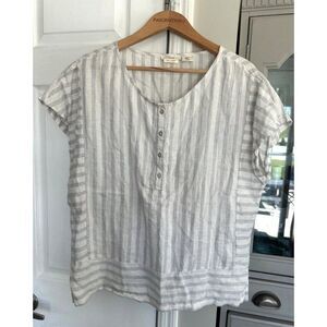 Christian Siriano 100% Linen Grey White Striped Blouse Top Women's XL